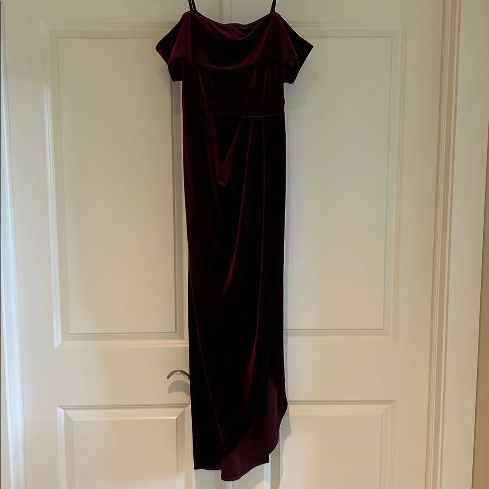 BHLDN Edison Burgundy Velvet Dress Off Shoulder Luxe Evening Formal SZ US 4 NWOT - Picture 7 of 16